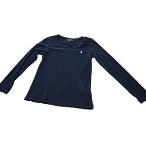 Ralph Lauren Girls Long Sleeve Navy Blue Logo Top 100% Cotton Size Medium